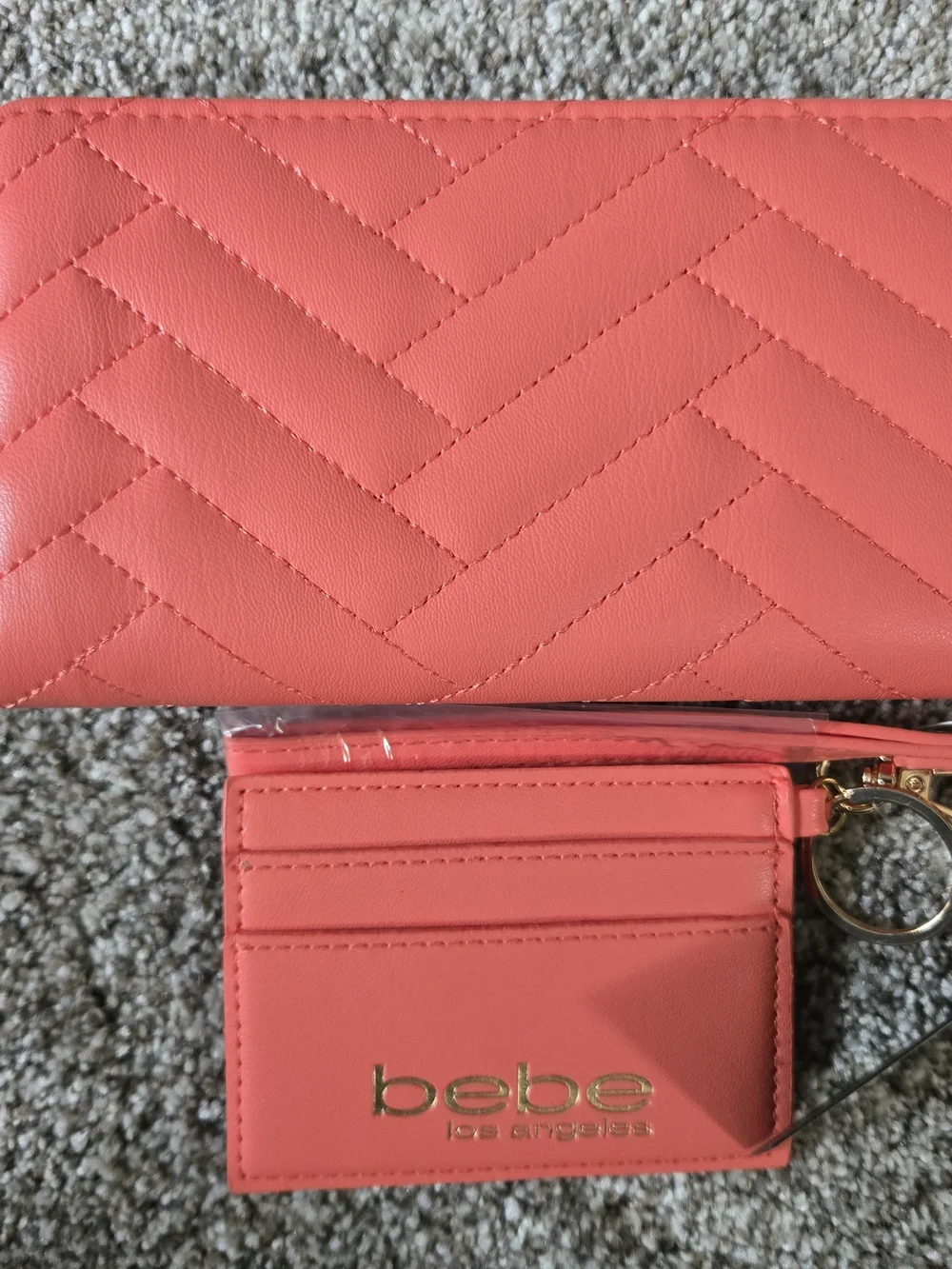 bebe Coral Wristlet With Card Holder with Gold Hardware
